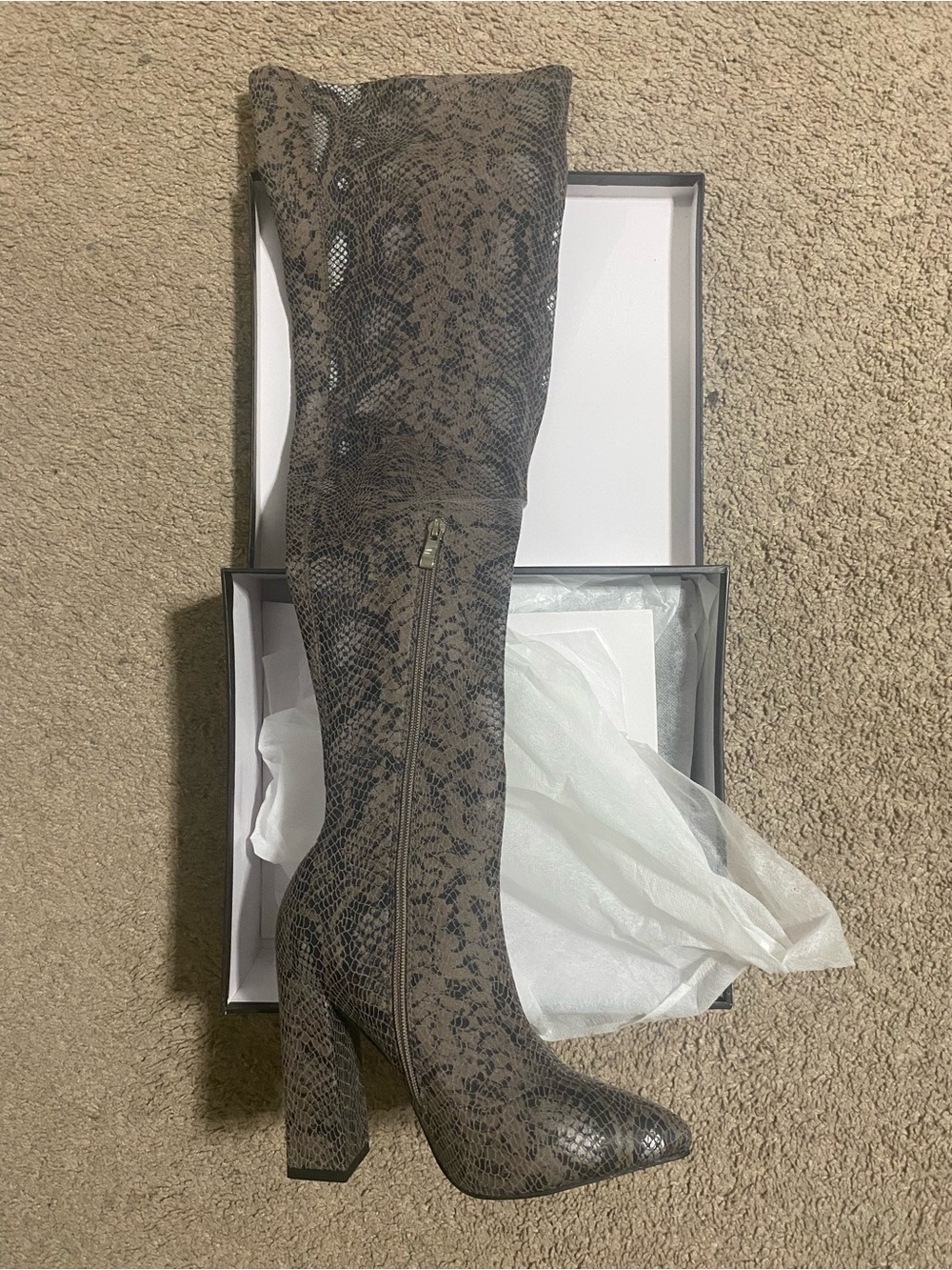 Azalea Wang Thigh High Snake Print Boots